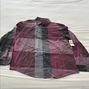 Alfani Men's Burgundy and Gray Plaid Shirt